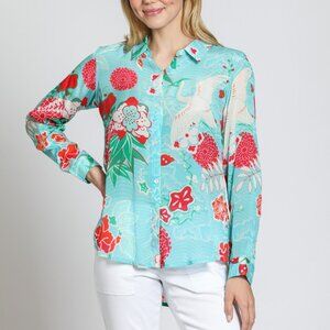 NWT APNY Turquoise Multi Button-Up Shirt with Roll-Up Sleeve